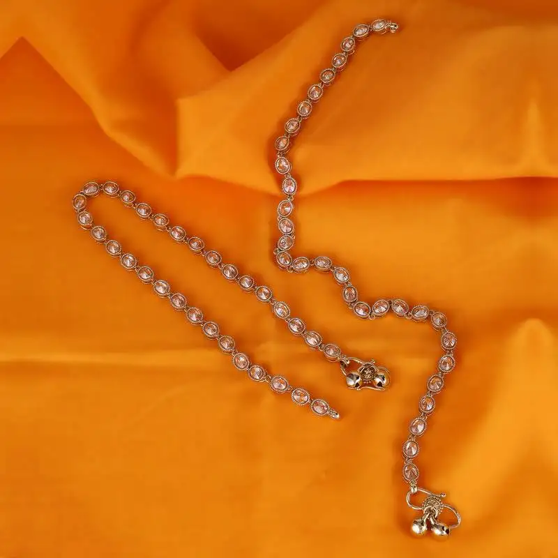 Traditional fabulous oval shape gold plated set of 2 anklet(payal) for women