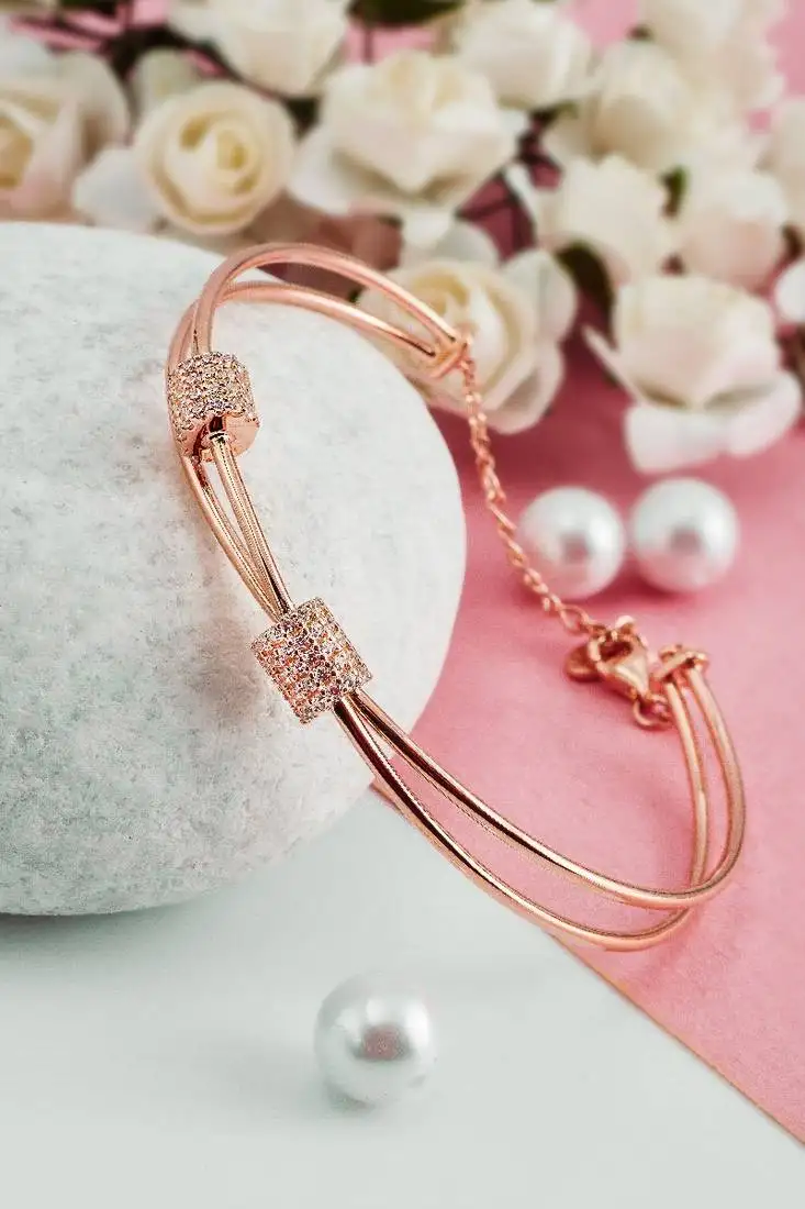 Rose gold sterling silver alligned kada