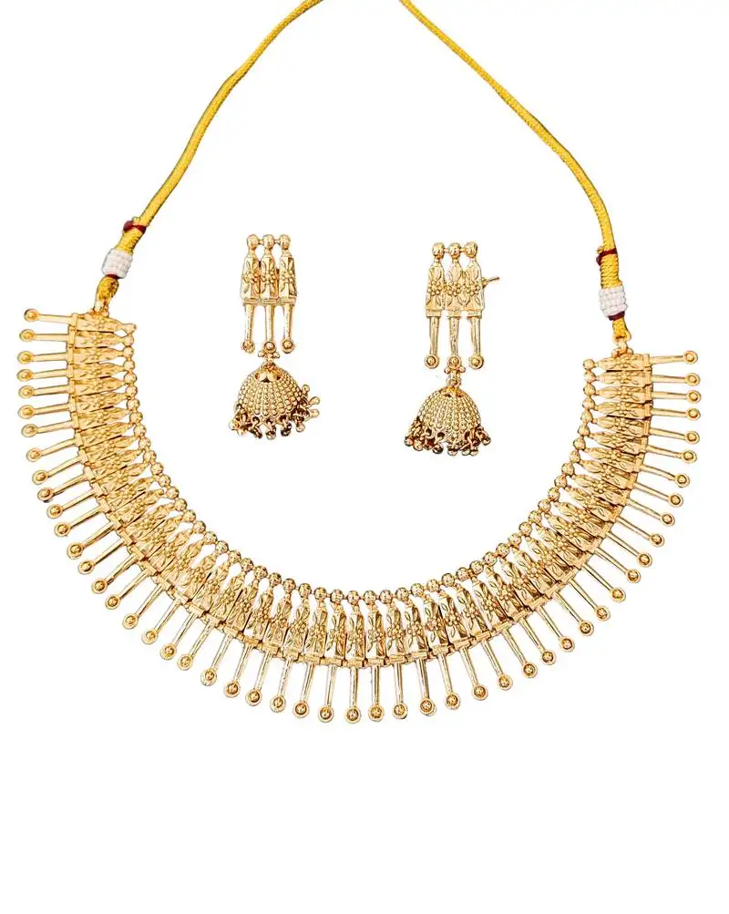 Gold plated necklace set with jhumka earrings for women   traditional ethnic jewelry for festivals & cultural events