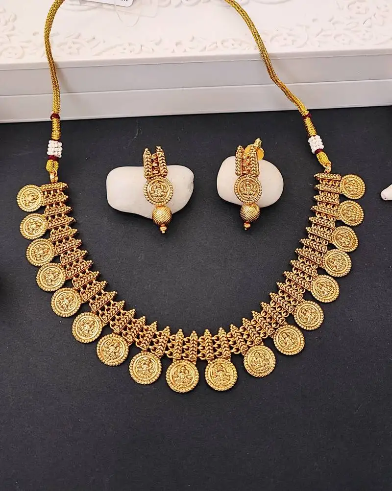 Temple jewelry style with lakshmiji motif   ethnic indian design for special occasions, lightweight & comfortable wear