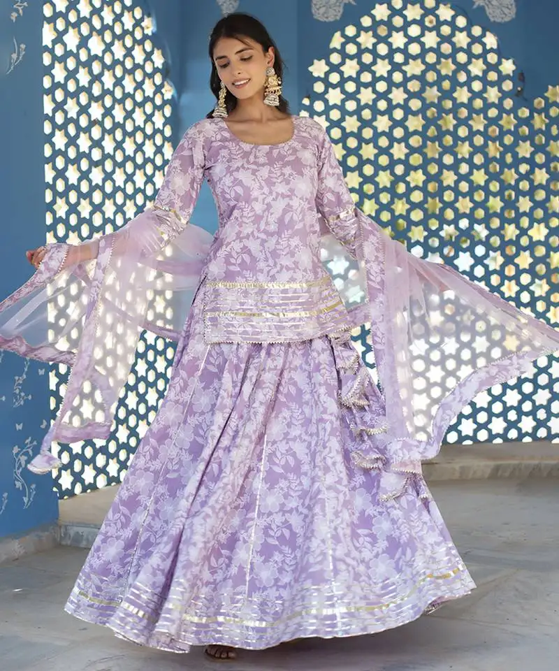 Lilac cotton printed kurta set
