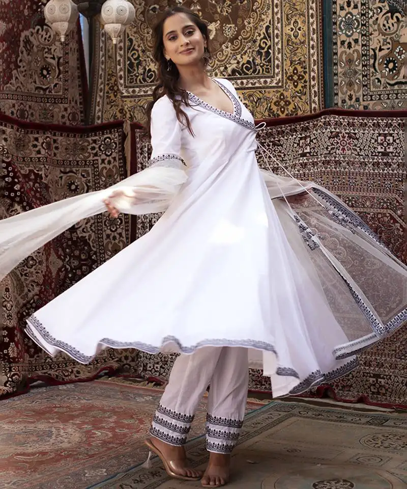 White cotton plain anarkali