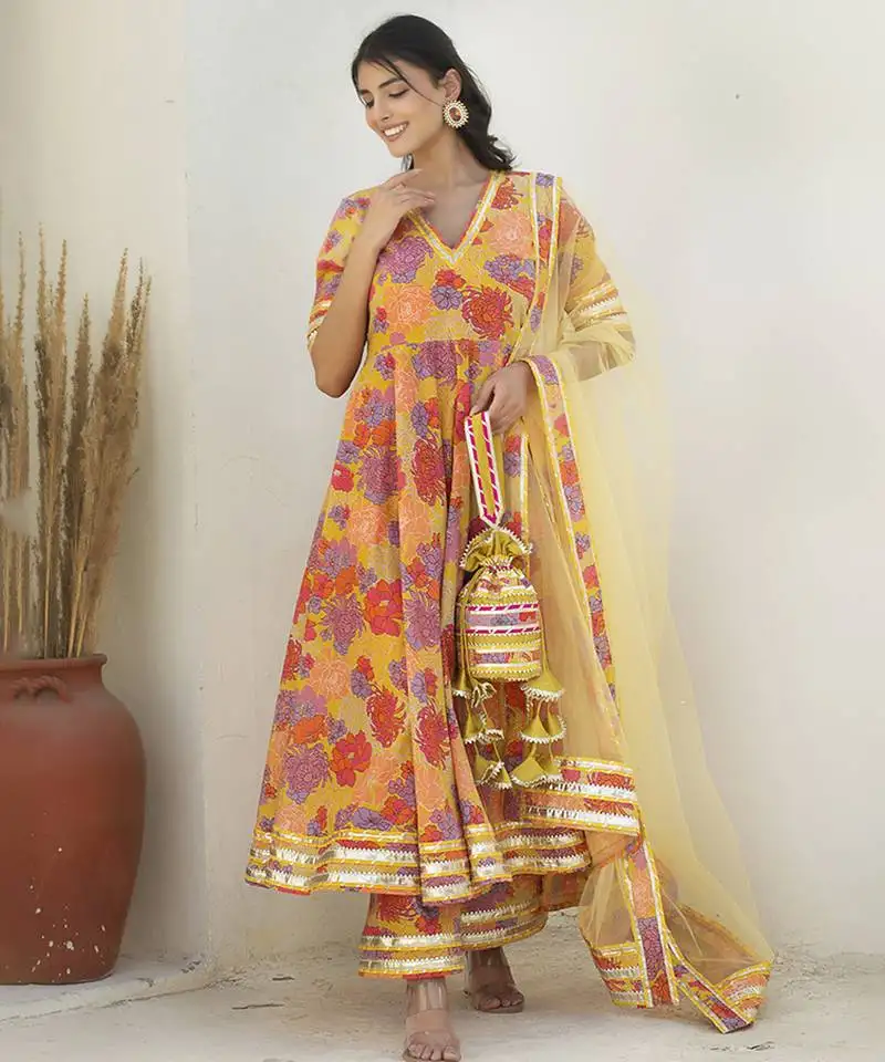 Multicolor cotton printed anarkali