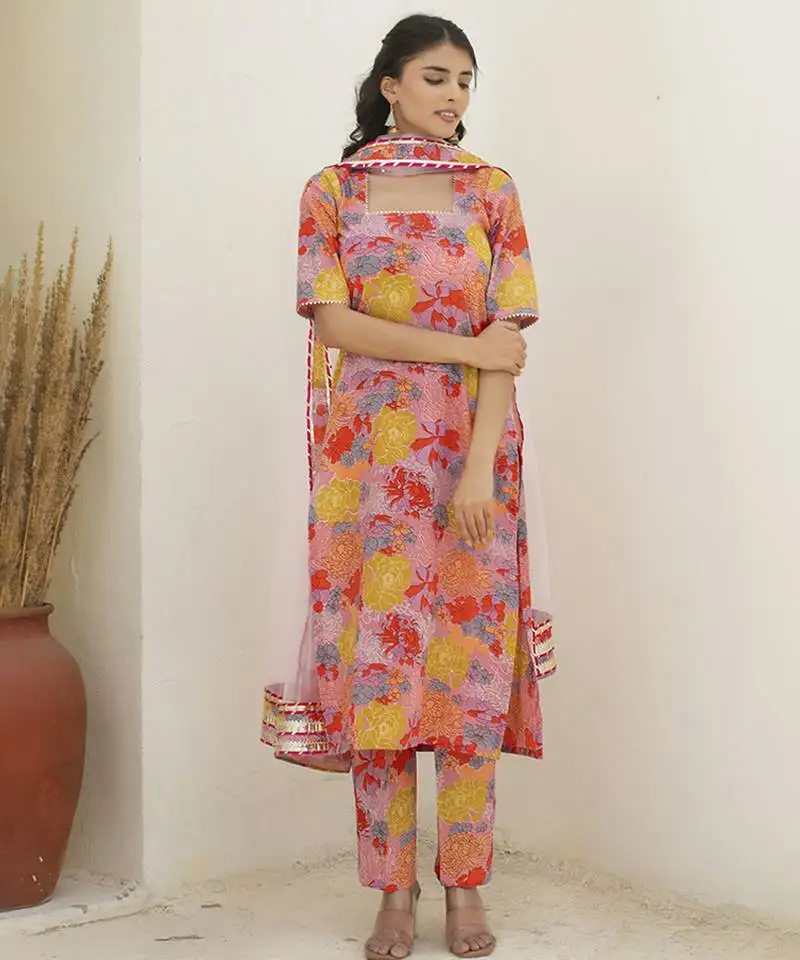 Multicolor cotton printed kurta set