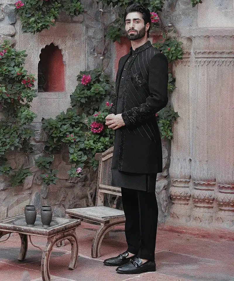 Blue embroidered jacket with kurta and pant