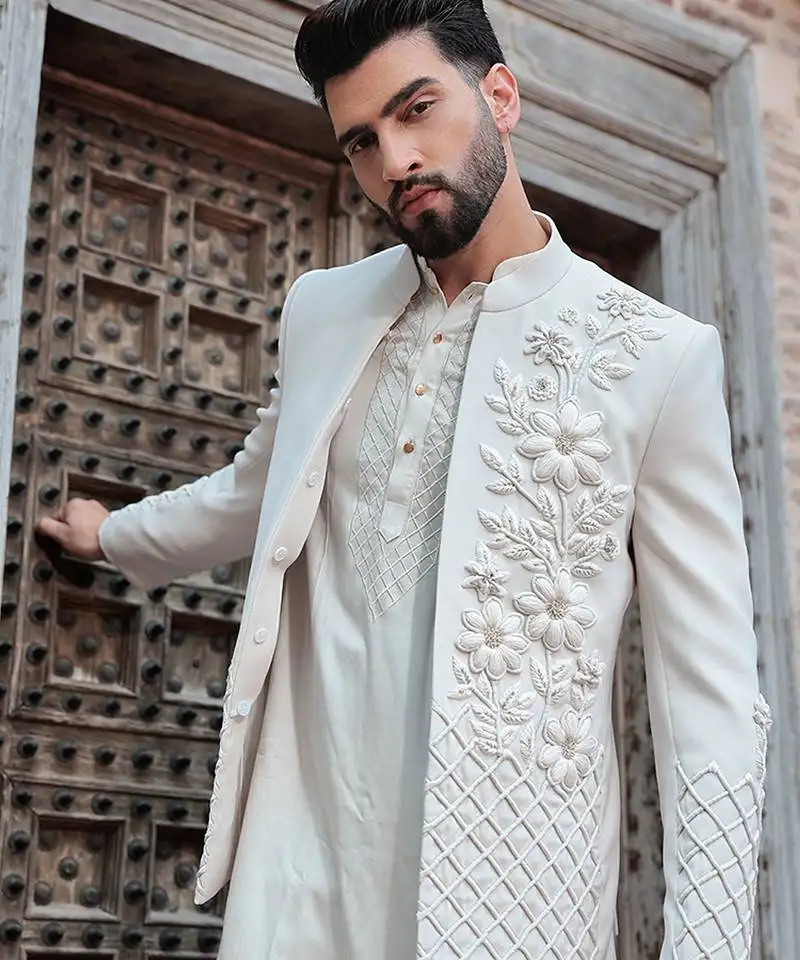 White embroidered jute open jackets