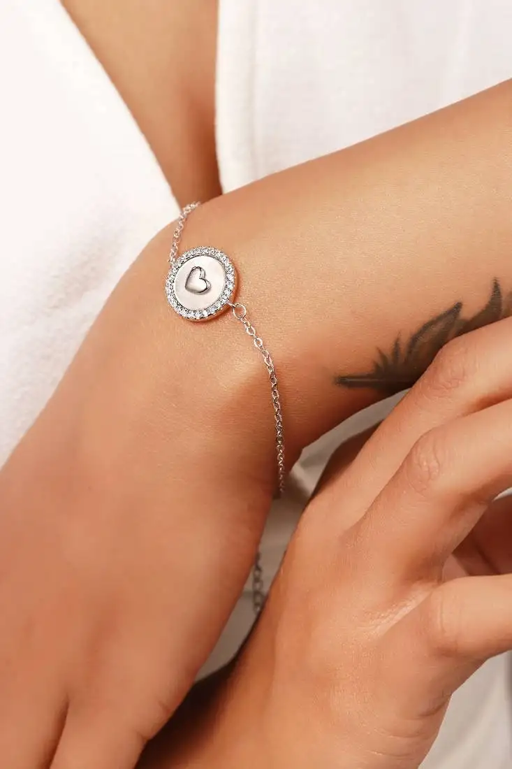 Silver dainty heart bracelet (mop)
