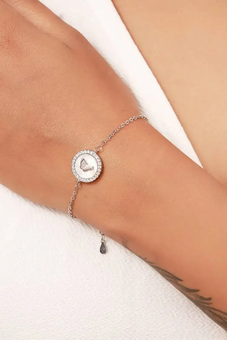 Silver dainty butterfly bracelet (mop)