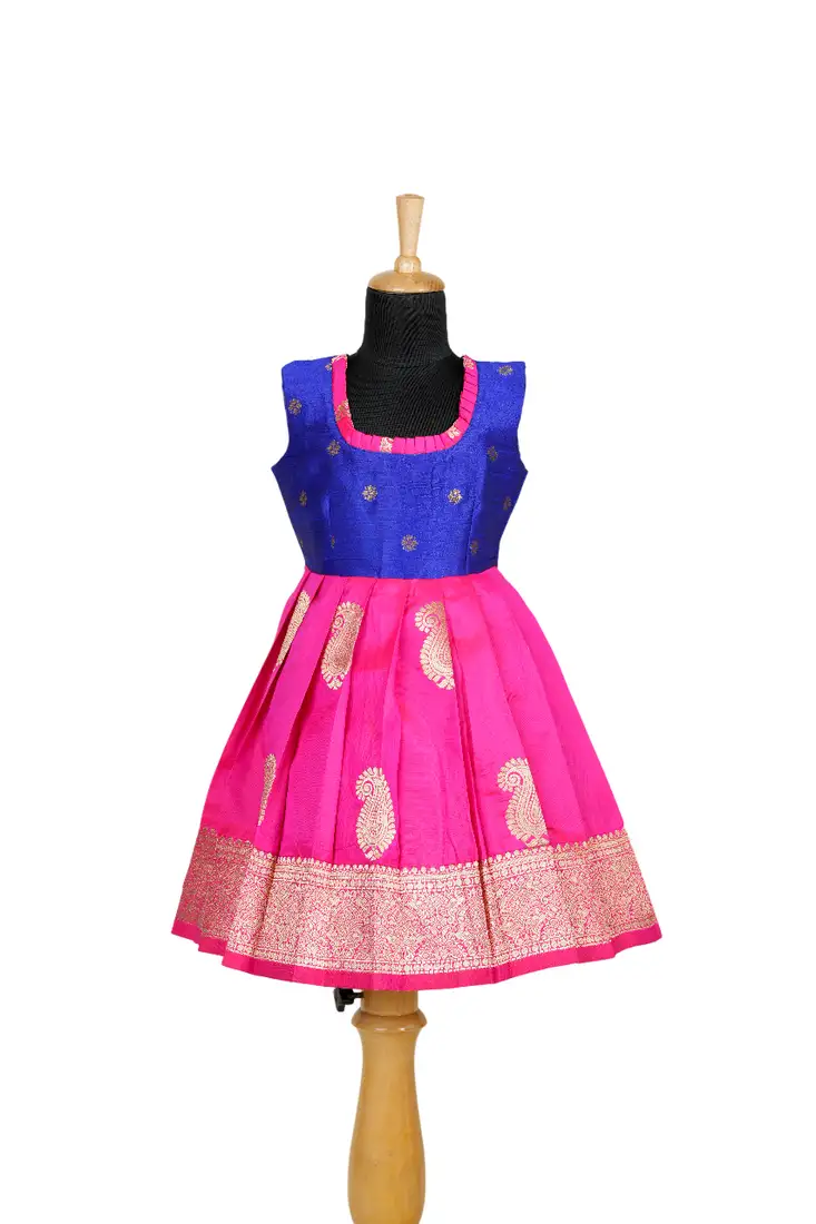 Girls pink royal mango pattu pavadai frocks