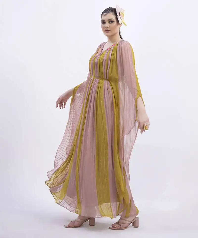 Multi color satin plain kaftan detachable belt
