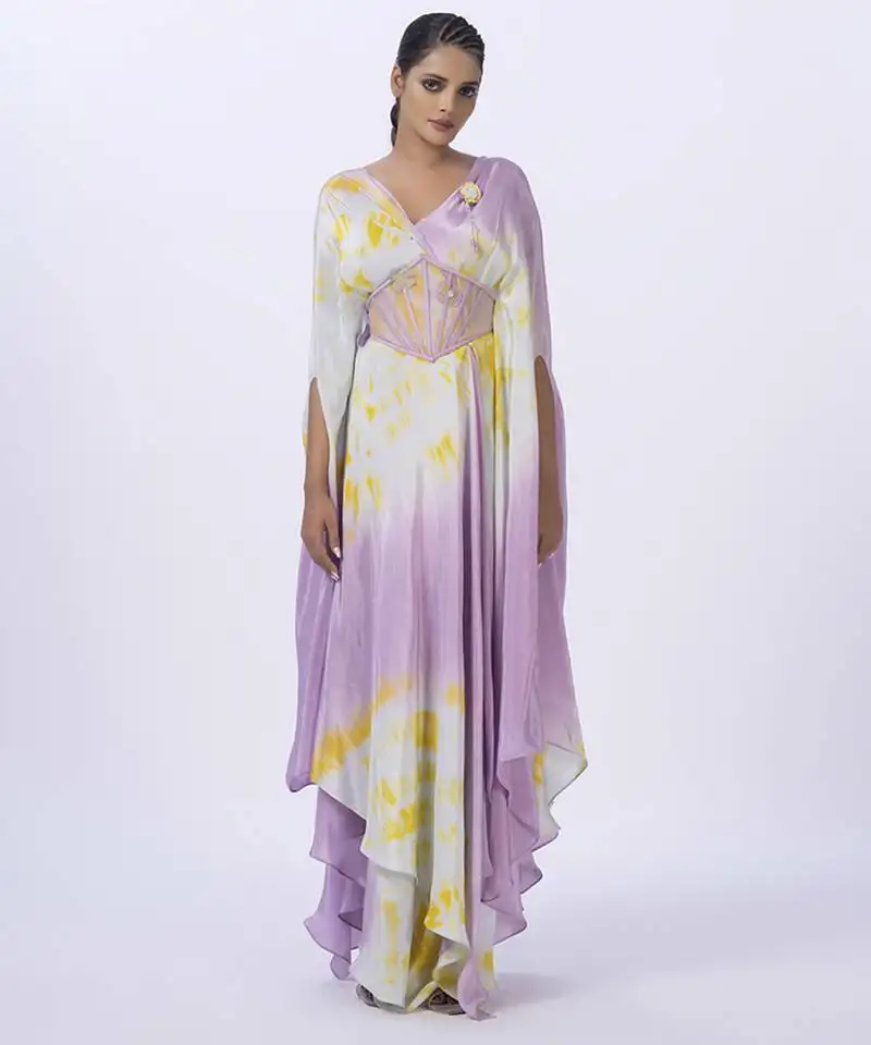 Purple satin plain kaftan