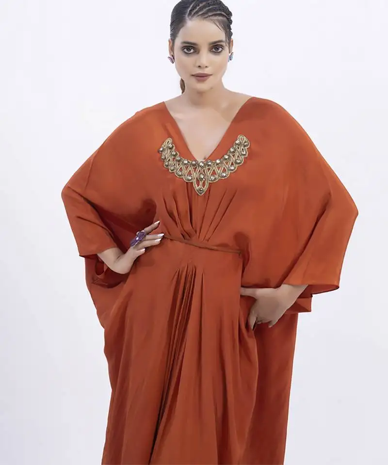 Orange crepe plain kaftan