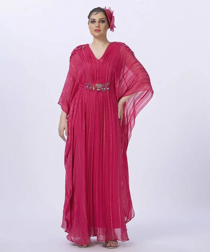 Pink georgette plain kaftan with inner