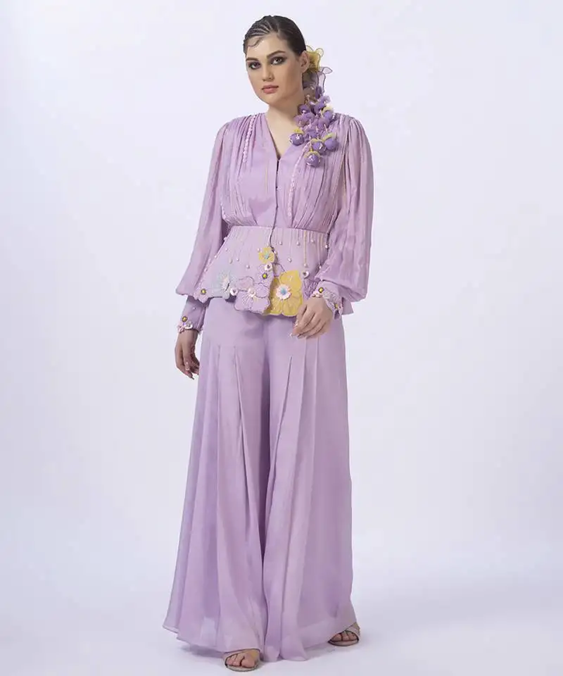 Purple polyester plain co ord set