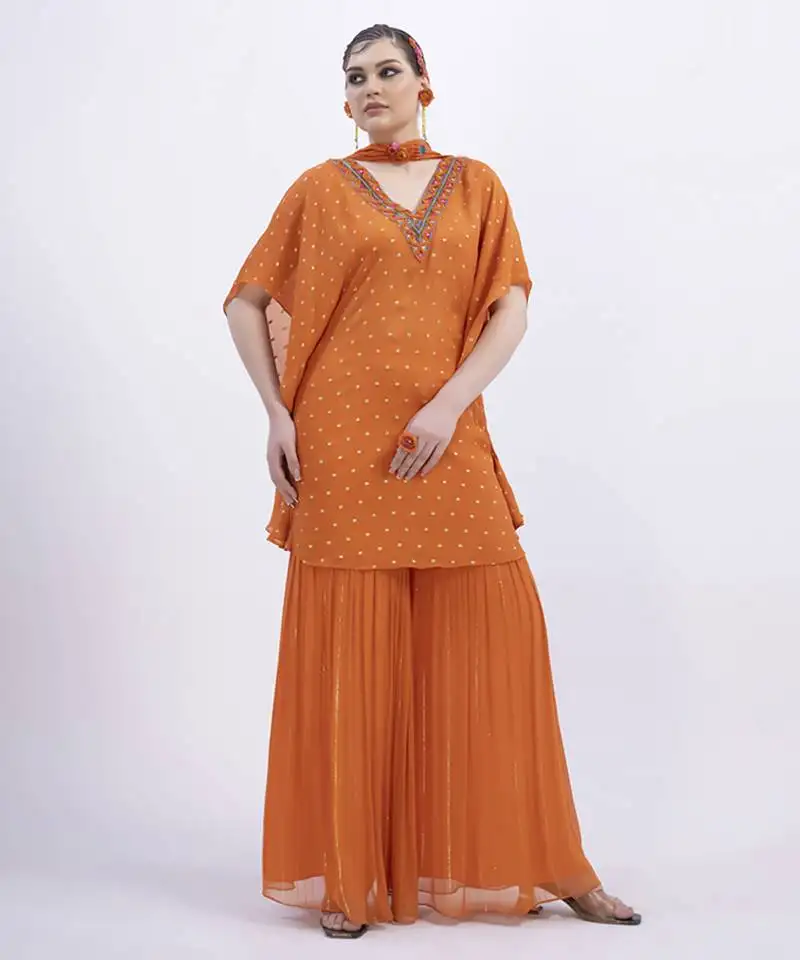 Orange chanderi plain sharara set