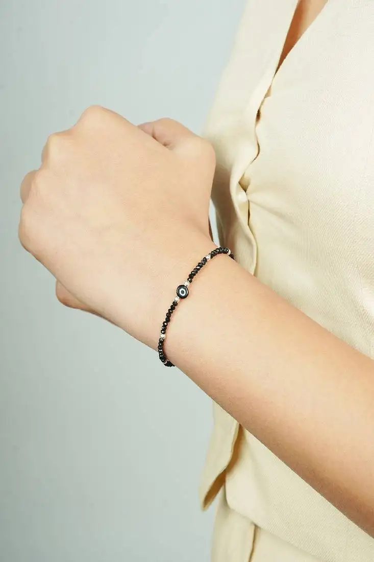 Silver black evil eye twinkle bracelet