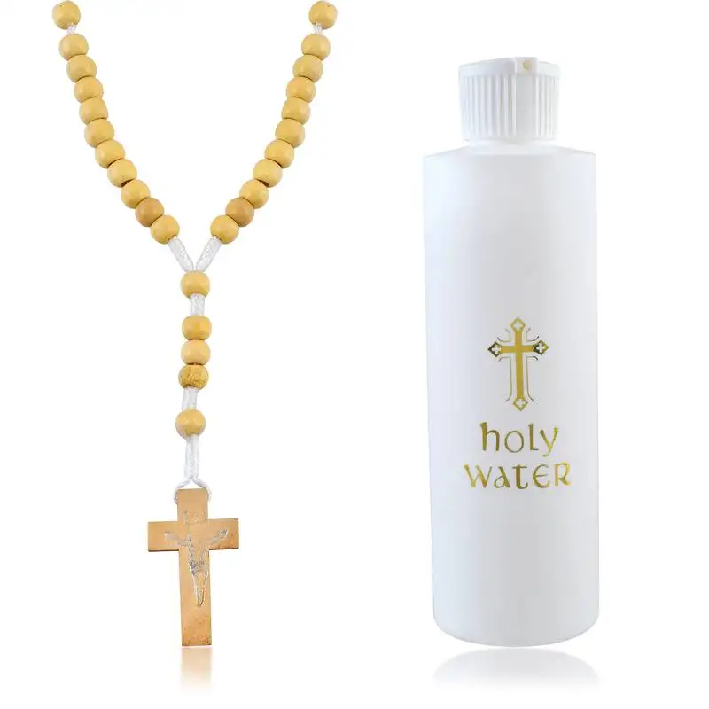 Christian rosary & holy water bottle combo