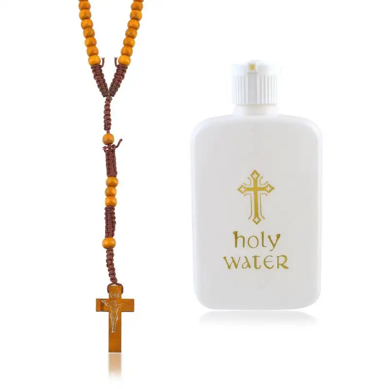 Dzine trendz rosary & water bottle combo brass with pearl accents brown 8×5 cm
