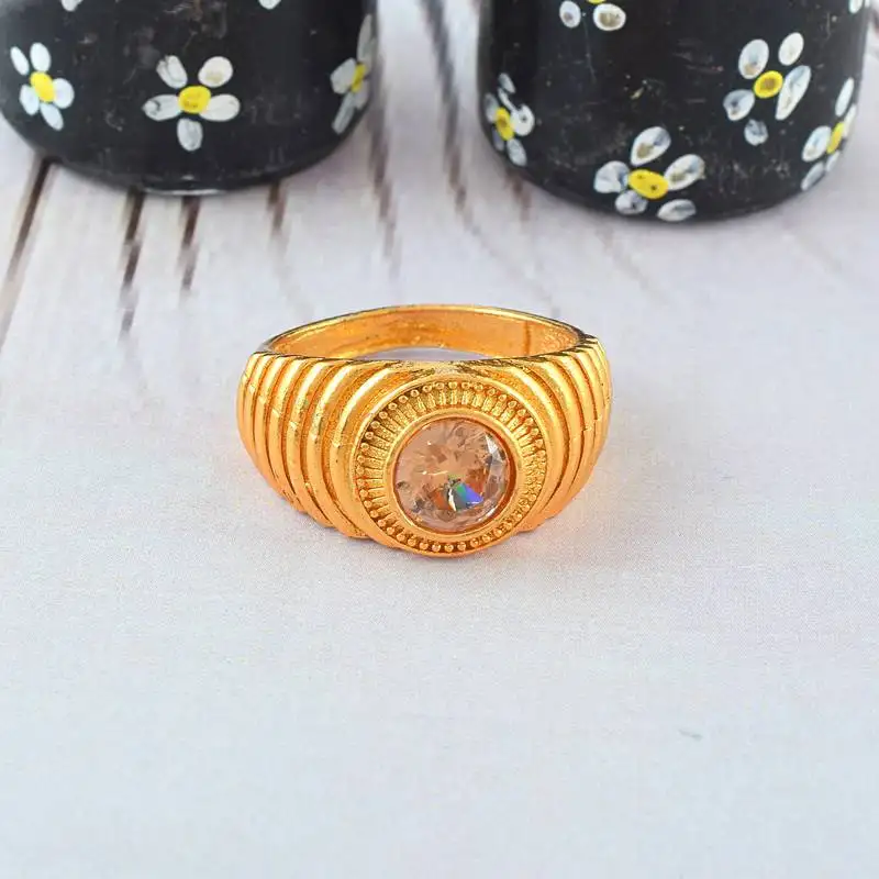 Brass gold plated yellow quartz finger ring