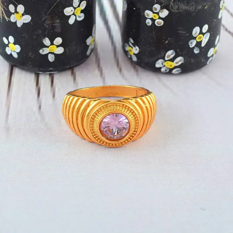 Brass gold plated rose quartz finger ring