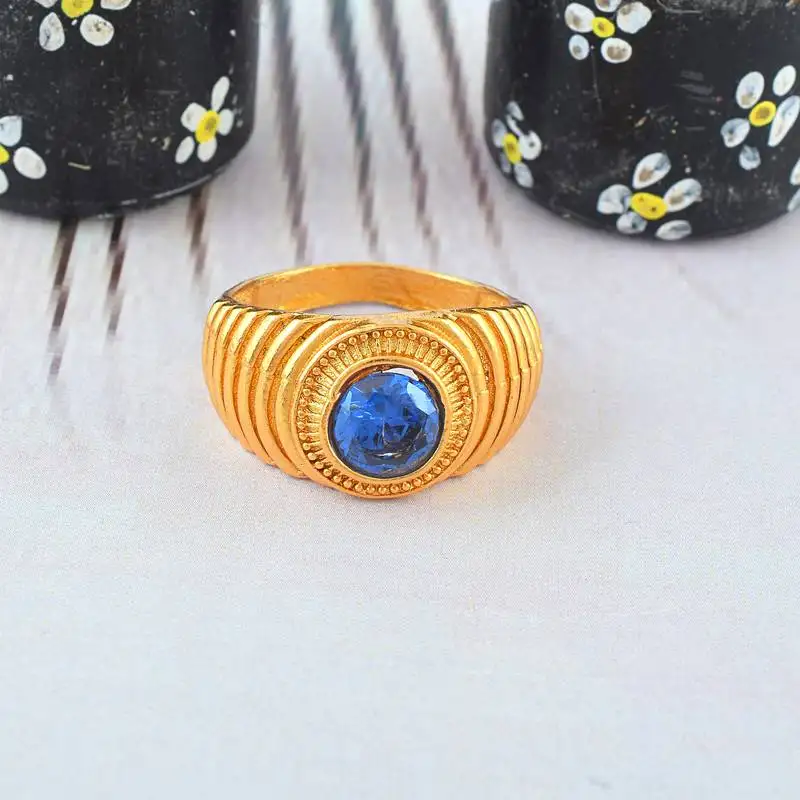 Brass gold blue sapphire finger ring