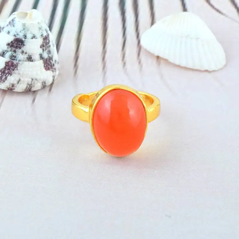 Brass gold plated red cats eye lehsuniya finger ring