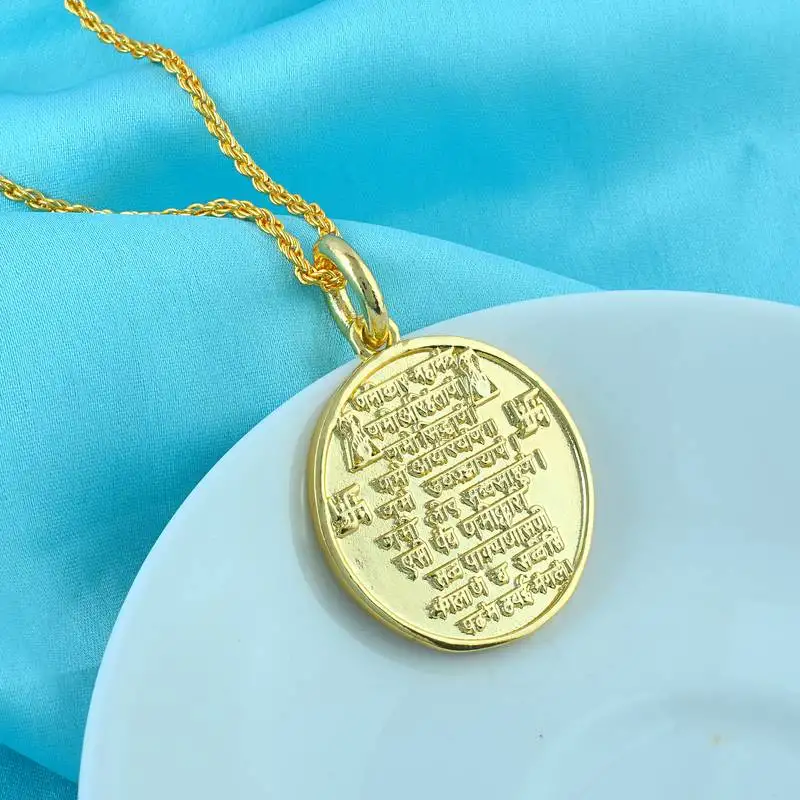 Dzine trendz brass namokar mantra pendant jain jewellery multicolor, 8×5 cm