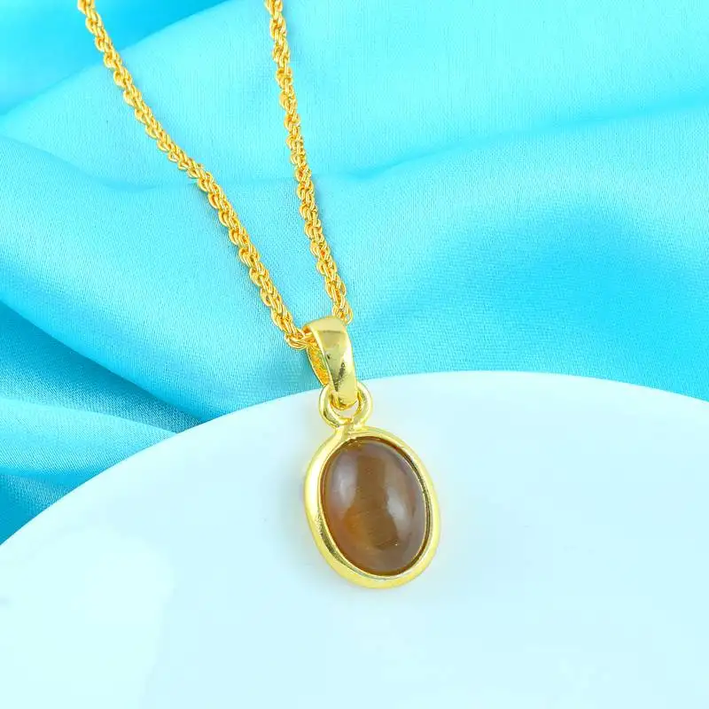 Brass gold chrysoberl cats eye lehsuniya pendant