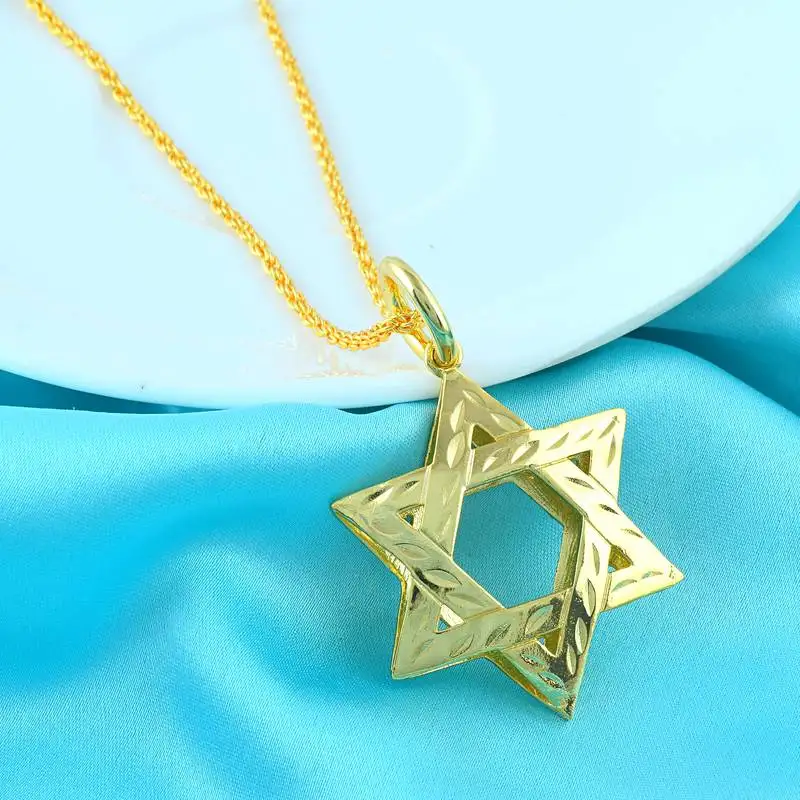 Brass star of david pendant jewish jewellery men women