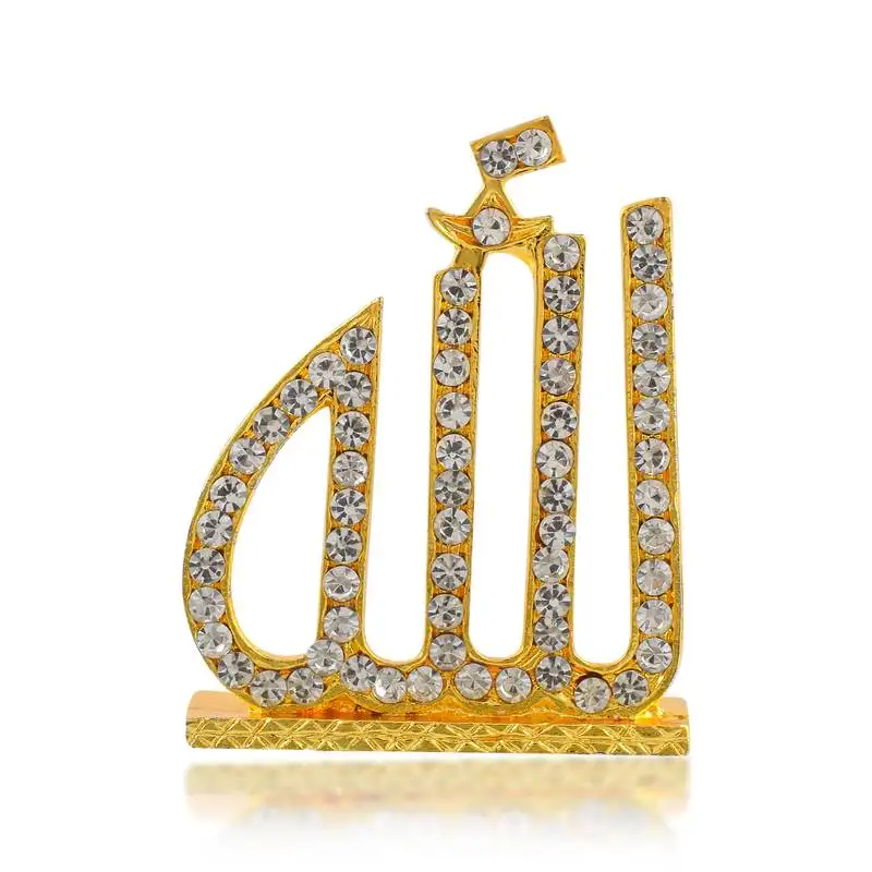 Brass gold imitation diamond, allah word stand home décor muslim islamic