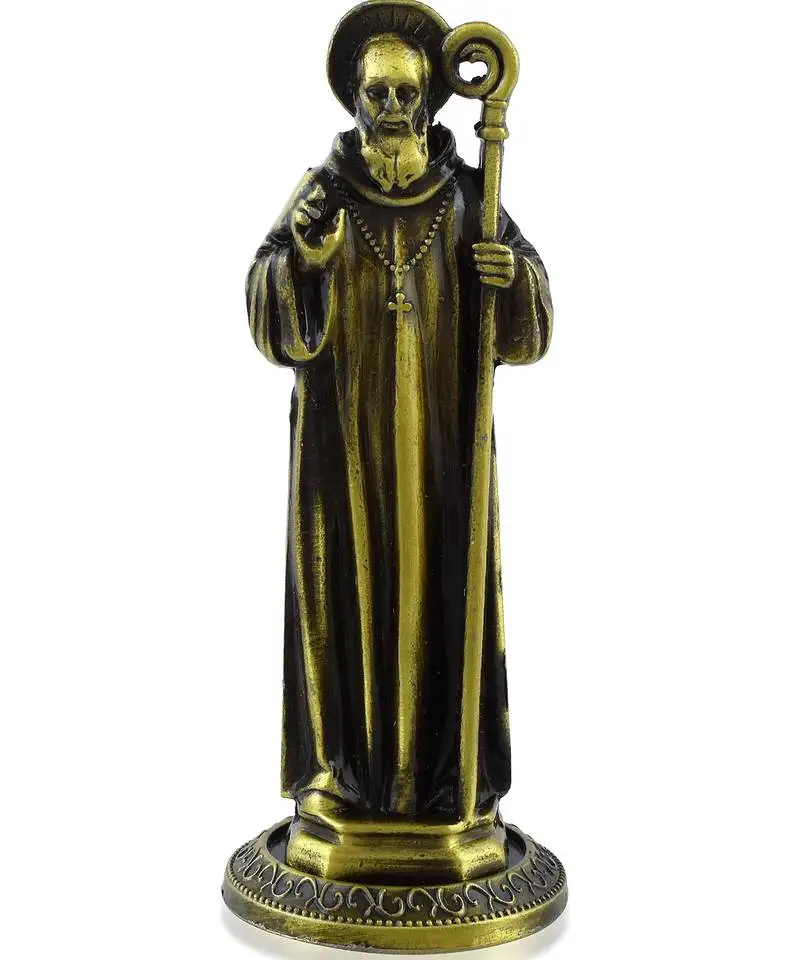 Dzine trendz decorative brass saint benedict figurine with antique finish