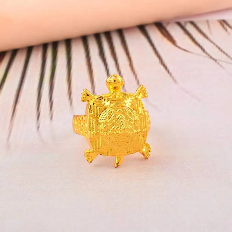 Brass micron gold tortoise kachua shree yantra hindu spiritual finger ring