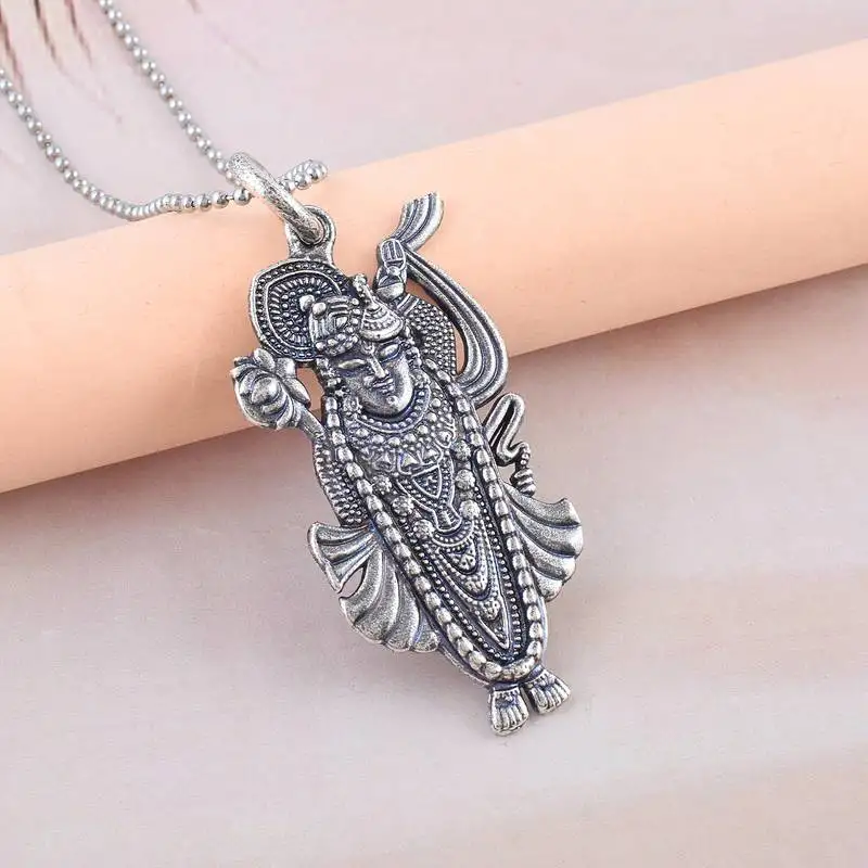 Dzine trendz brass antique silver shrinath ji pendant