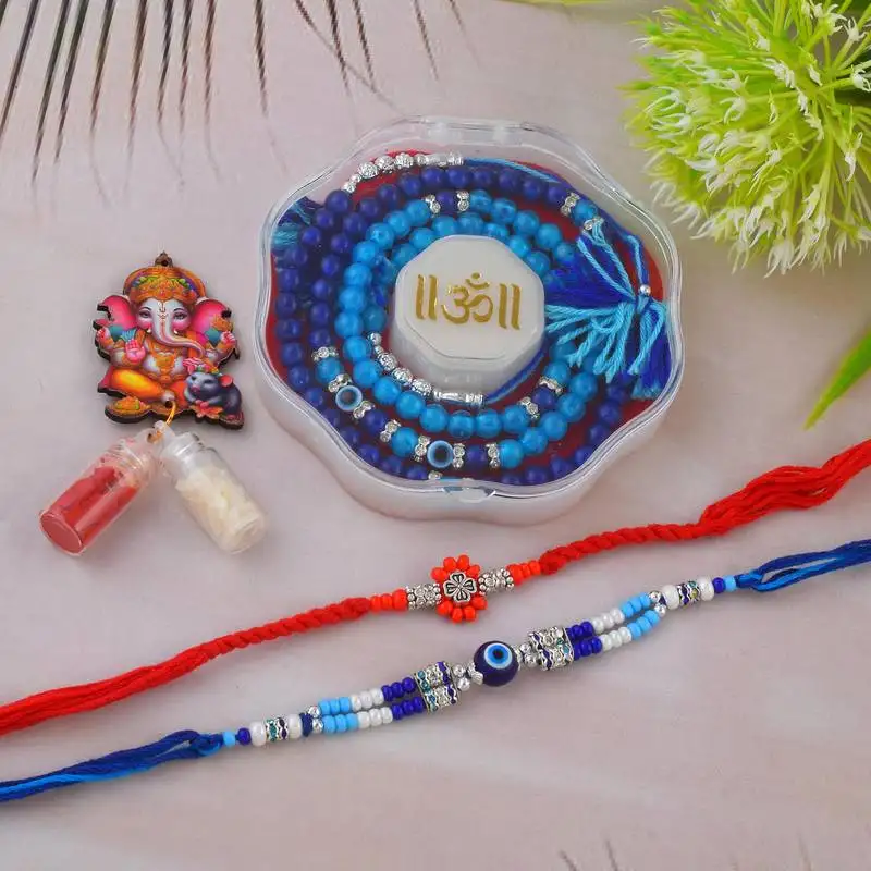 Rakhi for bhaiya bhabhi- one long wraparound with one silver charm red rakhi (pack of 2)