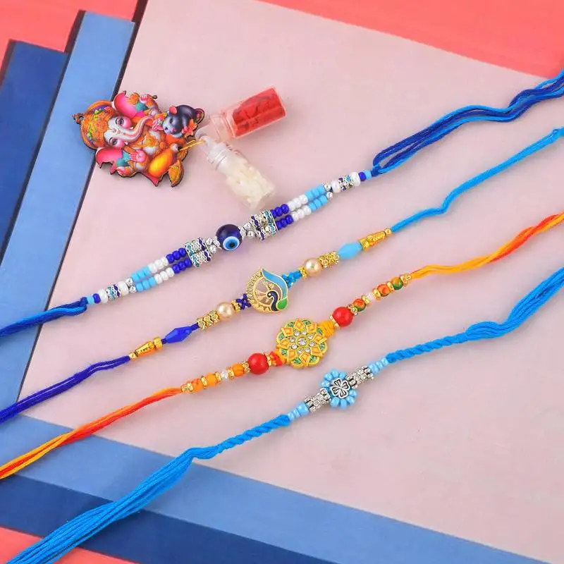 Rakhi for bhaiya bhabhi-traditional 4 rakhi combo for rakshabandhan