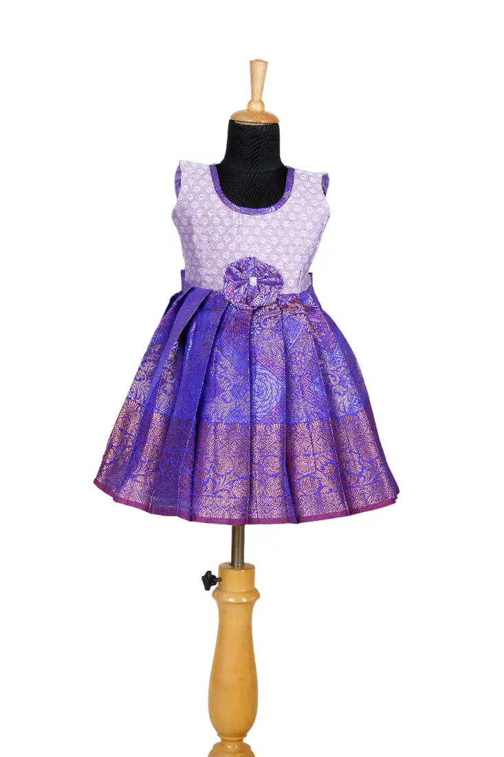 Girls magenta purple rose pattu pavadai frocks