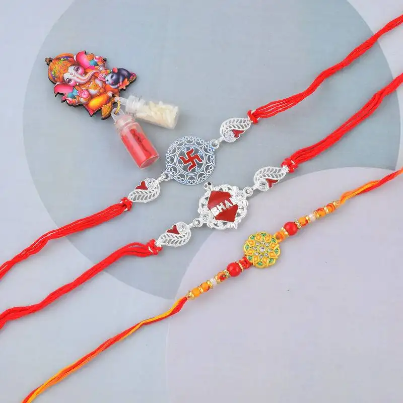 Rakhi for bhaiya bhabhi- 2 pure silver and one traditional for rakshabandhan with silver coin (pack of 3)