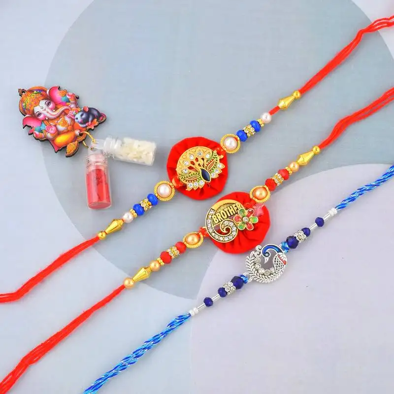 Traditional handmade rakhi for bhai bhabhi and child for rakshabandhan (pack of 3)