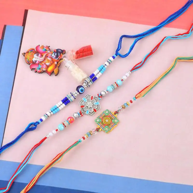 Pure silver and beaded traditional rakhi for bhaiya bhabhi for rakshabandhan (pack of 3)
