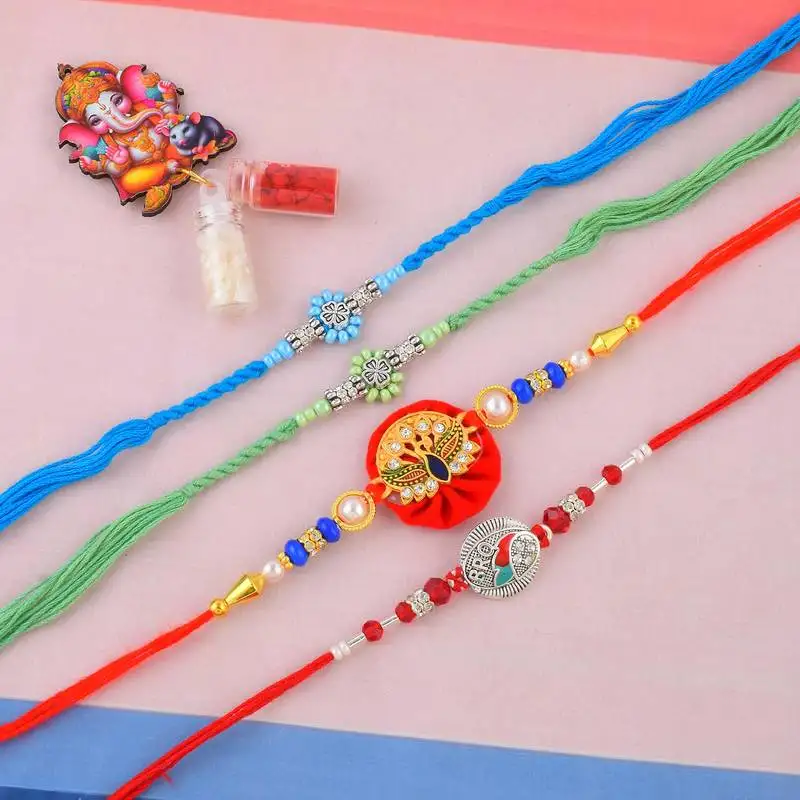 Pure silver and cz meenakari combo rakhi for bhaiya bhabhi for rakshabandhan (pack of 4)