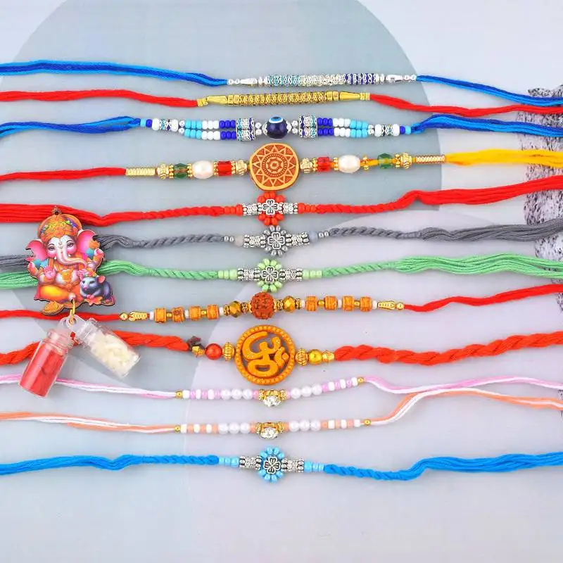 Pure silver and fabric jumbo combo pack of 12 rakhi for whole family for rakshabandhan (pack of 12)