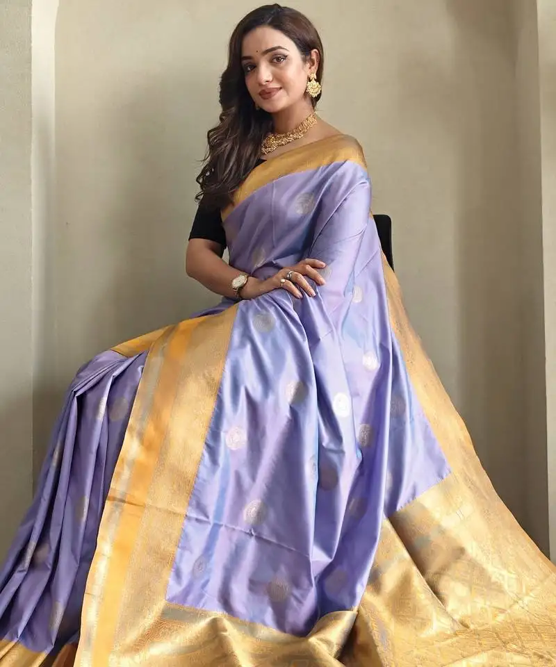 Lavender soft art silk saree with coin weaving design