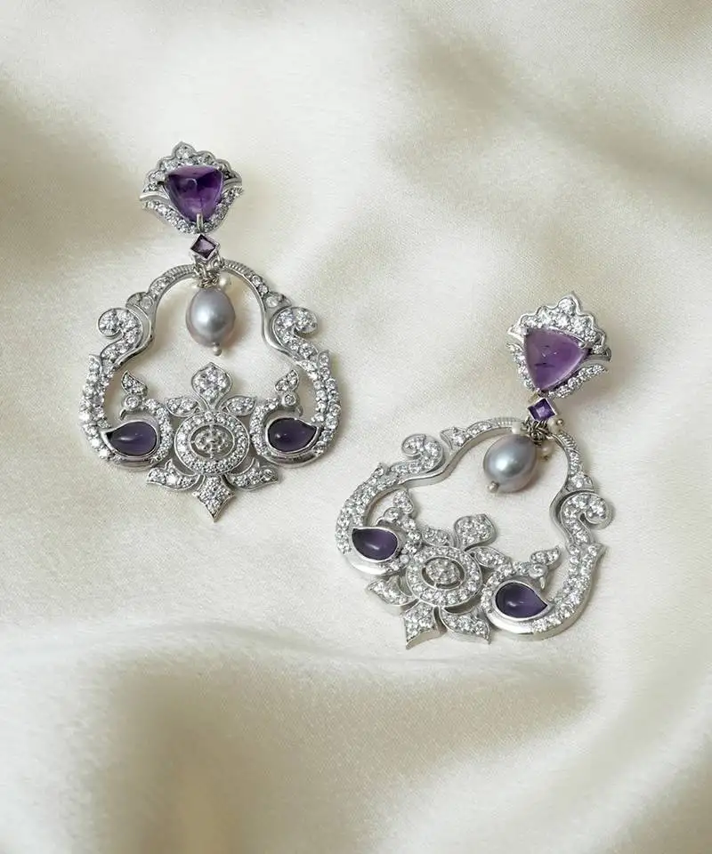 Silver studded jewellery rhodium plated sterling earrings