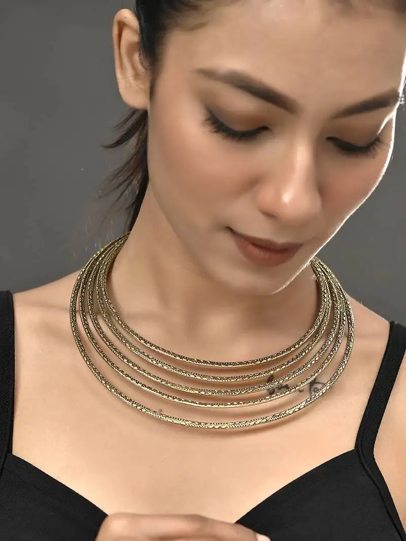 Brass textured gold-plated necklace