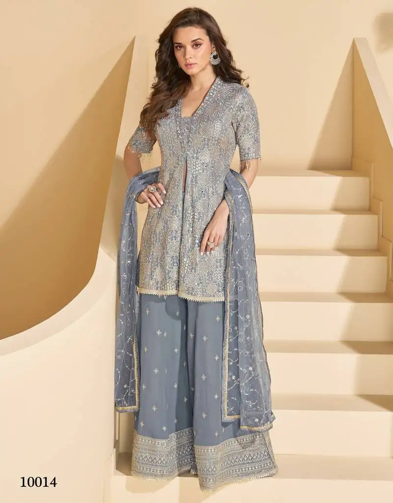 Navy blue free size heavy georgette palazzo suits stitched
