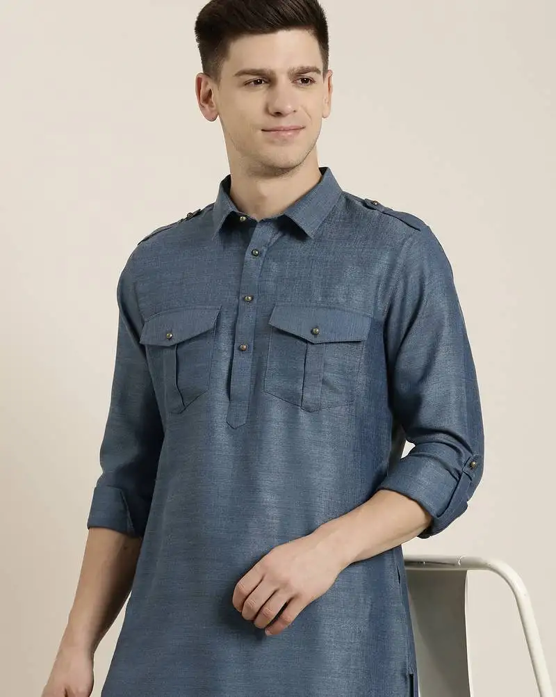 Denim blue cotton pathani with salwar