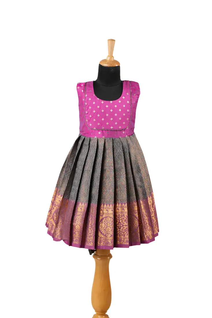 Girls grey senkandhal pattu pavadai frocks