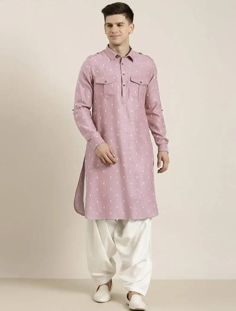 Pink cotton pathani with salwar