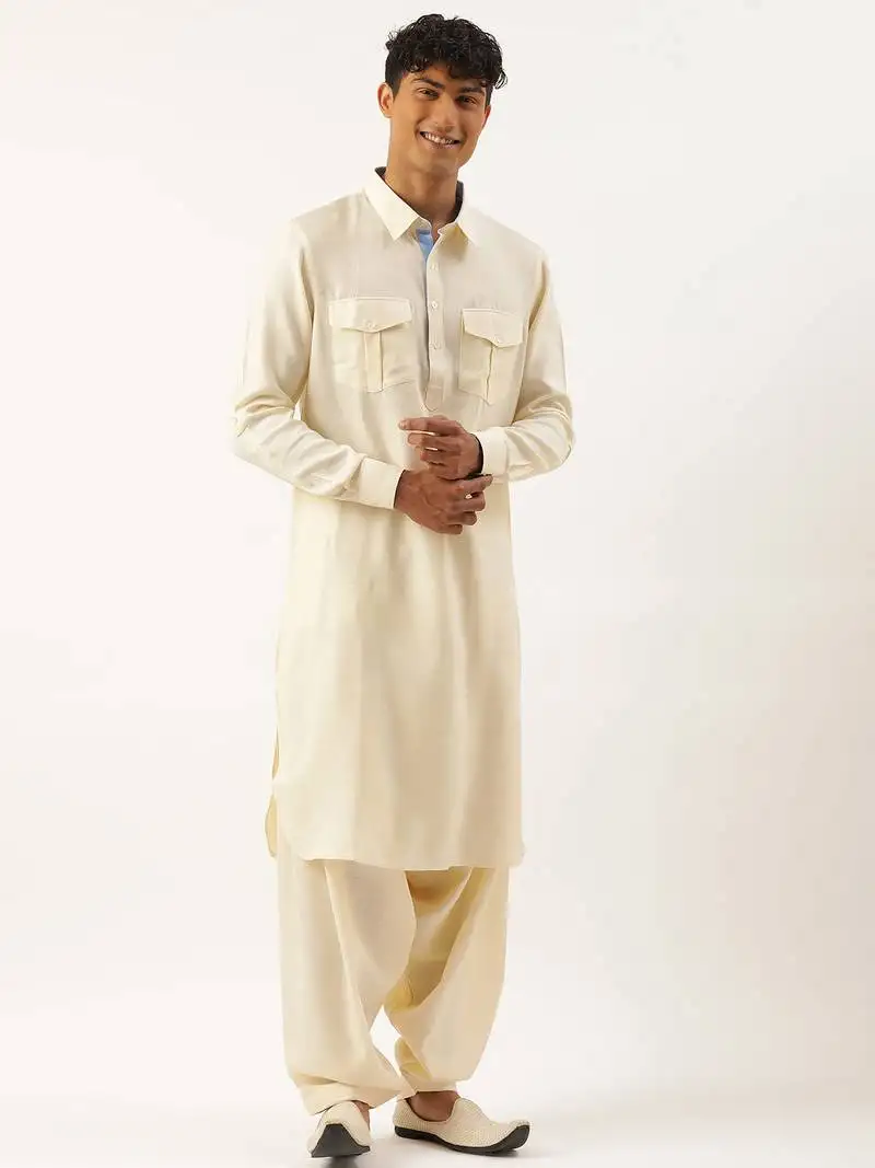 Cream classic premium pathani kurta set