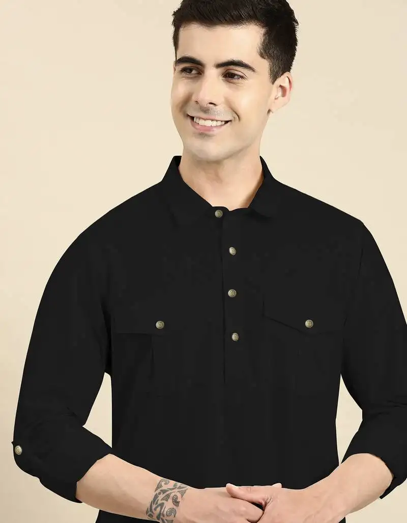 Black fine cotton pathani with salwar